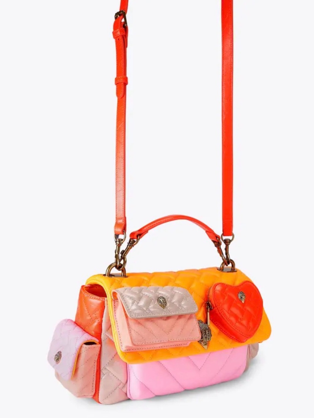 Quilted Colorblock Shoulder Bag in Orange and Pinks - Picture 7 of 9